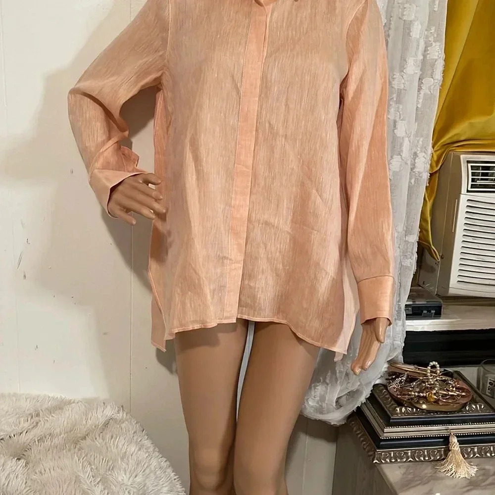 Lafayette 148 New York Peach Button-Up Blouse - Picture 11 of 16